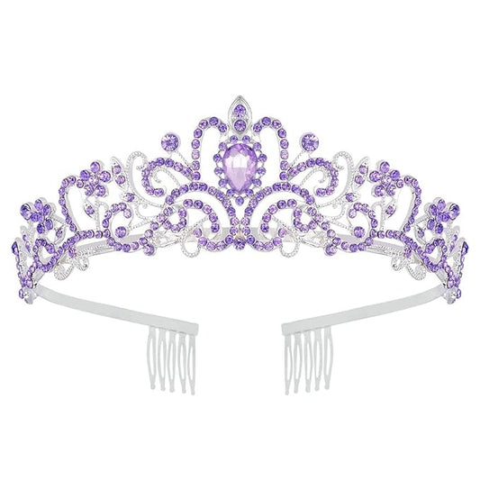 Tiara Crown for Women, Headband Hair Accessories for Birthday Wedding Party Costume Purple
