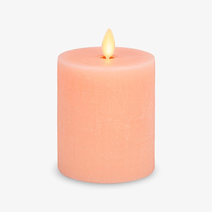 Luminara Flameless LED Battery Operated Flickering Pillar Candles, Mellow Peach Pack of 1 3" x 4.5", Realistic Moving Flame Real Wax Indoor/Outdoor