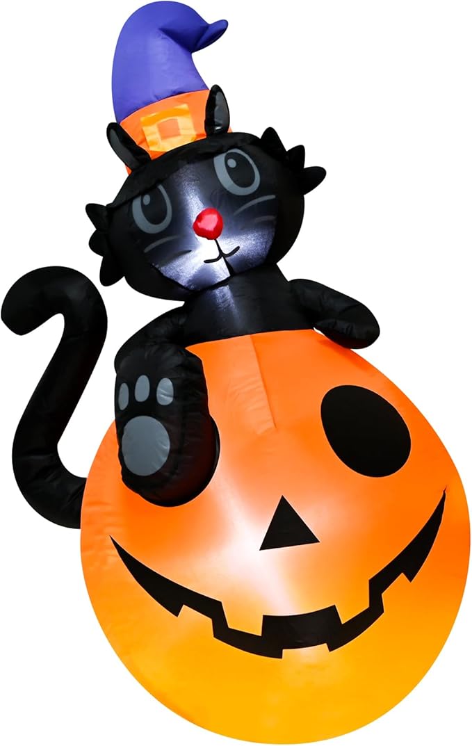 4FT Halloween Black Cat Pumpkin Inflatable Decoration Blow up Decoration with LED Lights Indoor Outdoor Yard Party Holiday Graden Decor