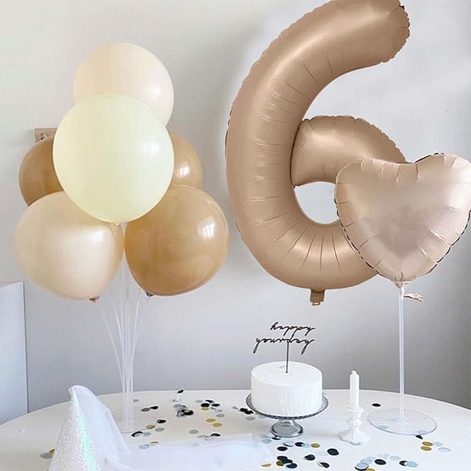 Nude Balloon Number 4, 40 Inch Large Self Inflating Brown Foil Number Balloons 0-9, Giant Apricot 4 Digital Helium Balloon for 4th 14th Girls Boys 40th Women Men Birthday Party Celebration Decorations
