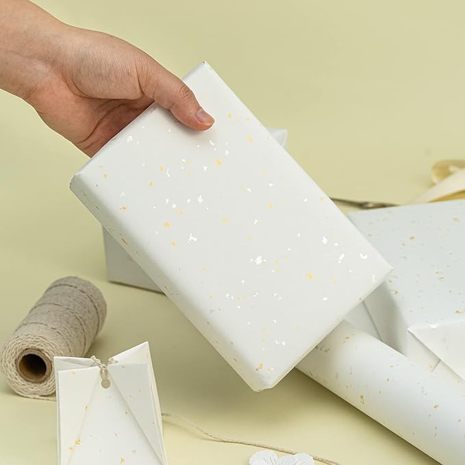 WRAPAHOLIC Ivory Wrapping Paper Roll - Mini Roll - 17 Inch x 16.5 Feet - Ivory Gold Design with Silky Touch Perfect for Birthday, Wedding, Baby Shower, Holiday