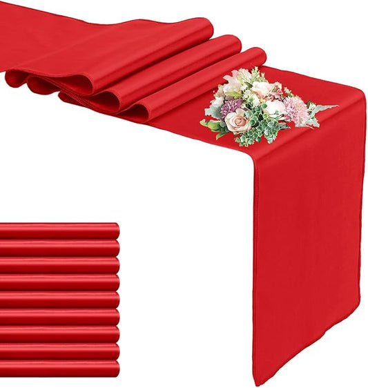 10 Pack Satin Table Runners Red 12x108 Inch Long,Satin Silk Smooth Fabric Table Runner for Wedding,Birthday Party and Banquet Decoration,Chair Sashes,Red