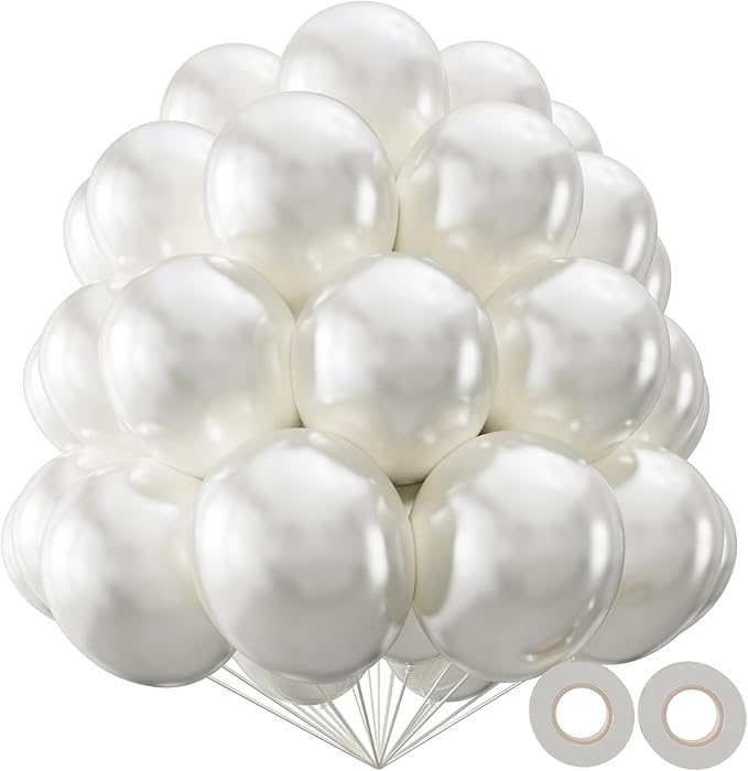 KAWKALSH Pearl White Balloon 110pcs, 12 Inch Thickened Latex Party Balloons Helium Bright Color for Birthday Baby Shower Wedding Party Supplies Arch Garland Decoration