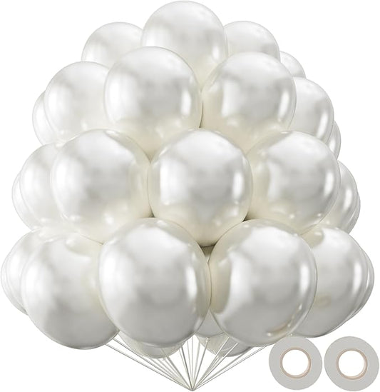 KAWKALSH Pearl White Balloon 110pcs, 12 Inch Thickened Latex Party Balloons Helium Bright Color for Birthday Baby Shower Wedding Party Supplies Arch Garland Decoration