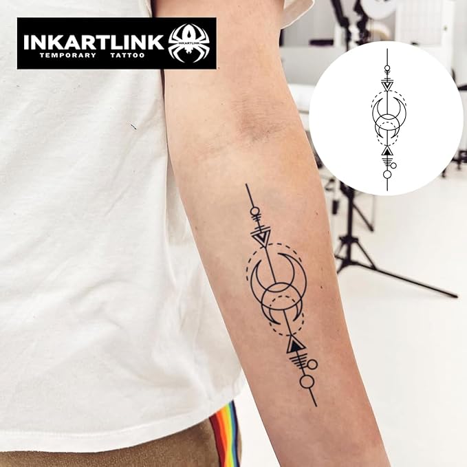 INKARTLINK Semi Permanent Tattoo, Temporary Tattoo, Beautiful and Realistic Design, Fun Tattoo Experience, Cruelty-free, Non-reflective, Waterproof (Moon Geometry)