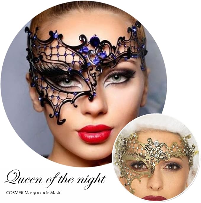 Masquerade Mask for Women Shiny Laser Cut Metal Rhinestone Mask Party Porm Ball Mask