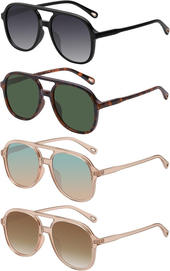 YDAOWKN Retro Square Aviator Sunglasses for Womens Mens Vintage 70s Double Bridge Sun Glasses