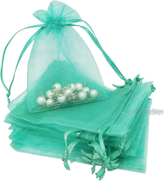 TheDisplayGuys 100-Pack XS XS 2x2 3/4" Teal Sheer Organza Gift Bags with Drawstring, Jewelry Candy Treat Wedding Party Favors Mesh Pouch