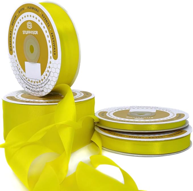 Yellow Satin Ribbon - 2 Inch x 50 Yard Roll, Double Face Solid Color, Thick and Durable, 100% Polyester for Gift Wrapping, Crafts, Hair and Decorations