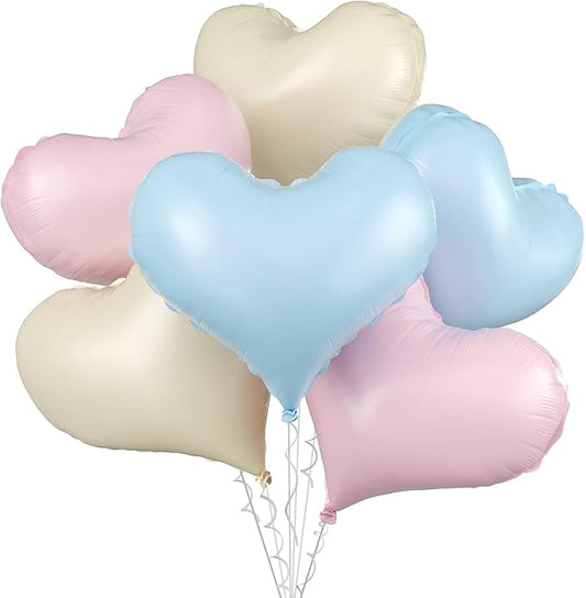 Pink Blue White Heart Balloons,24Inch Large Heart Foil Balloons for Valentine's Day Birthday Wedding Baby Shower Anniversary Party Decorations