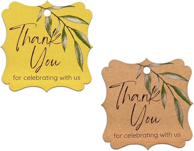 Summer-Ray 50pcs Thank You Tags Wedding Birthday Bridal Shower Favors Gift Tags with Olive Leaves (Kraft Brown Thank You for Celebrating with us)