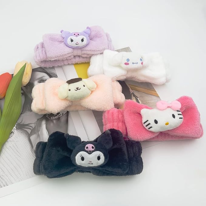 Kawaii Cartoon Headband, Cute Anime Spa Hairband, Microfiber Coral Skincare Shower Fluffy Towel Headbands for Girls Women Facial Washing, Makeup, Party