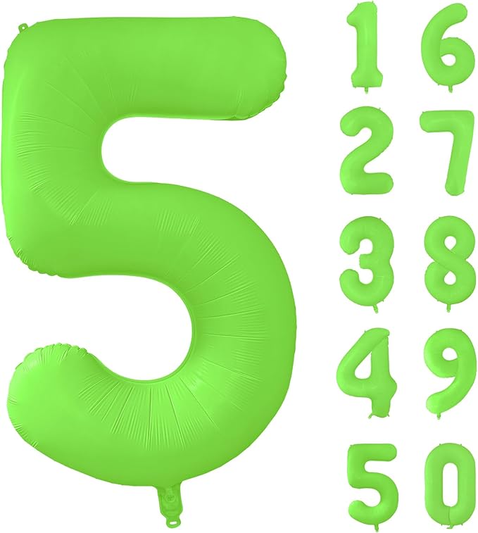 Fluorescent Green Number Balloon 40 inch Giant Foil Helium Balloons Green Number 5 Balloon for 5th Birthday Party Decorations