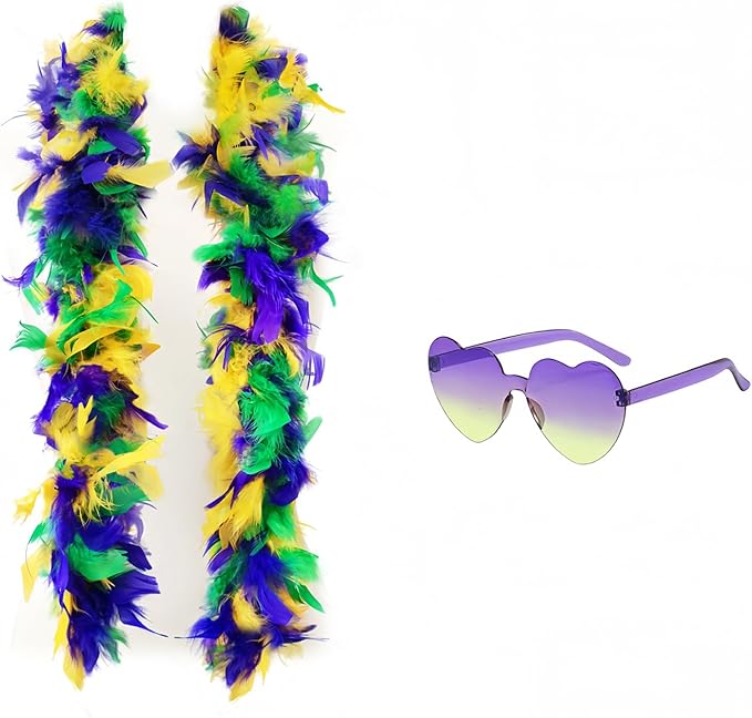 Feather Boa with Heart Rimless Sunglasses,4 ft Feather Boa for Bachelor Party Halloween Christmas Costume Accessory
