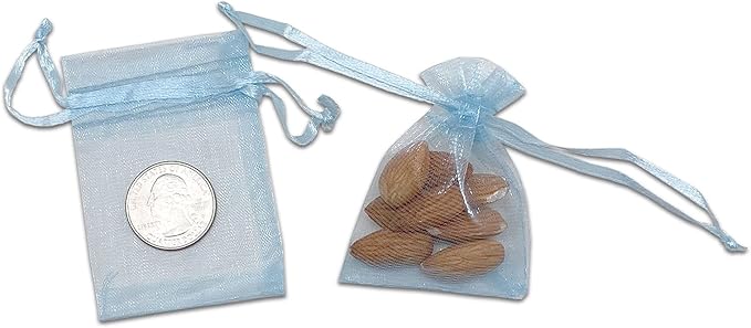 TheDisplayGuys 48-Pack 2" x 2-3/4" Blue Sheer Organza Gift Bags with Drawstring, Jewelry Candy Treat Wedding Party Favors Mesh Pouch