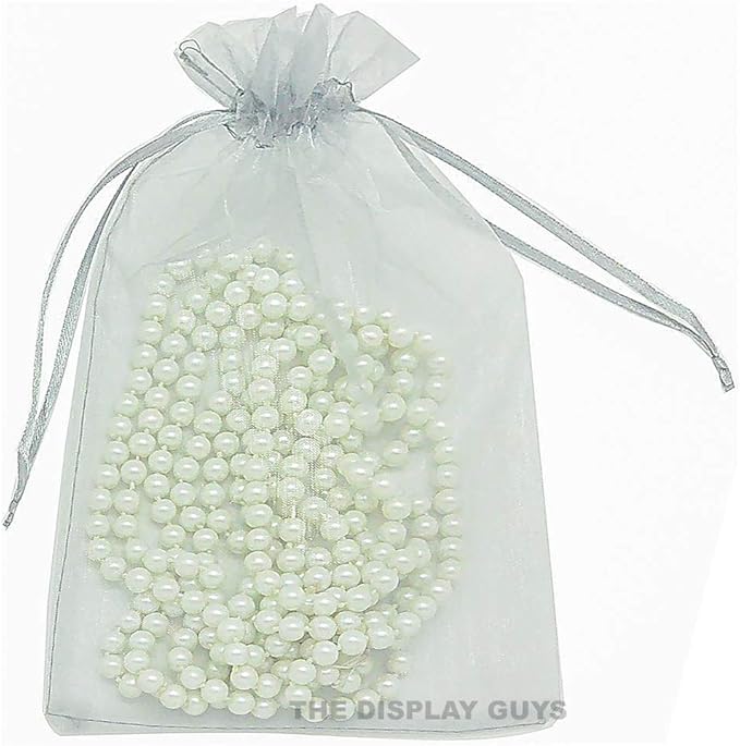 TheDisplayGuys 48-Pack 6x8 Silver Sheer Organza Gift Bags with Drawstring, Goodie Bags for Jewelry, Candy, Treat, Wedding Favors Small Mesh, Mother's Day, Father's Day