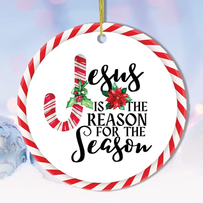 Religious Themed Christmas Ornaments, Nativity and Jesus Christ Decorations - Jesus is The Reason for The Season Christmas Ornament (Circle)