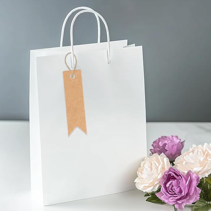 G2PLUS 100PCS Mini Kraft Paper Gift Tags with String, 2.8 x 0.8 in Blank Paper Present Tags, Brown Hang Tags with Jute Twine for DIY Arts & Crafts, Businesses, Wedding, Christmas Party Favors
