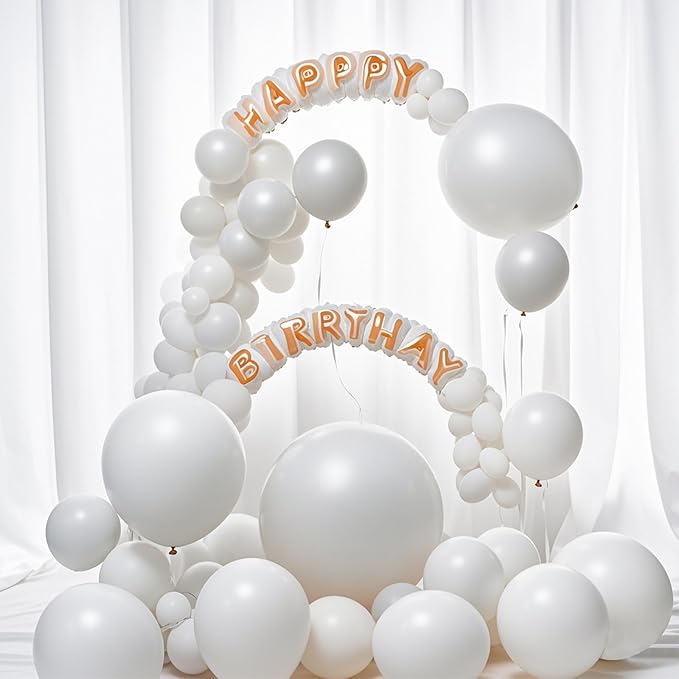 White Balloons 145 pcs Matte Party Decorations Arch Kit Different Sizes of 18 12 10 5 Inch White Balloons for Balloon Garland or Balloon Arch as Birthday Wedding Bridal shower Arch