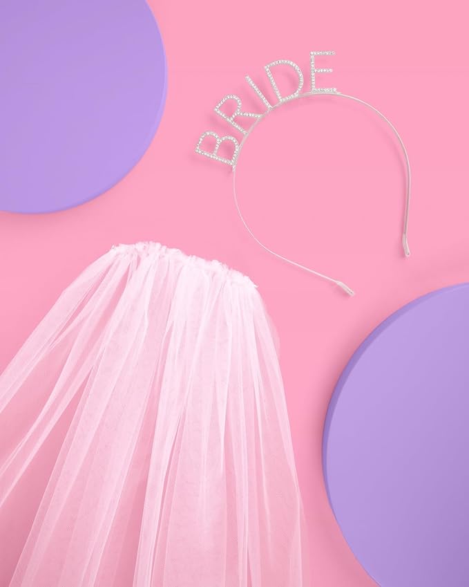 xo, Fetti Bride Rhinestone Headband with Detachable Veil | Bachelorette Party Decorations, White Headpiece Bridal Shower Gift, Bridesmaid Favors, Engagement Accessory