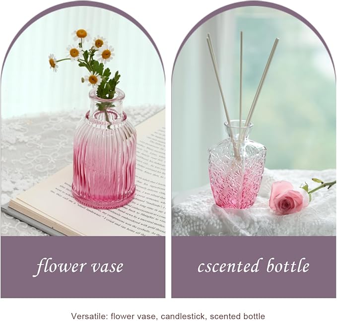 Bud Vases Set of 12,Glass Bud Vases in Bulk,Small Flower Vases for Centerpieces,Mini Vintage Vase for Wedding, Home Table Decor,Christmas,Party Decoration,Pink
