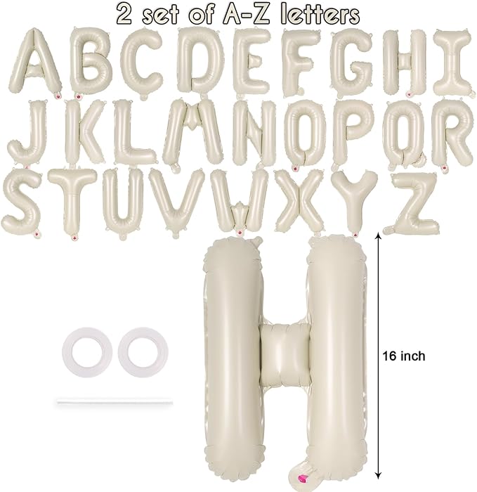 52 Pcs Cream Letter Balloons,16 Inch Foil Alphabet Letter Balloons,Letter A-Z Balloon Banner Custom Phrase Balloon for Birthday Party Wedding Anniversary Decoration (Cream 52pcs)