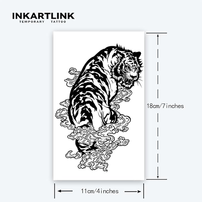 INKARTLINK Tattoo Tech,2 Sheets Extra-Large Semi Permanent Tattoo,Adult Art Design Temporary Tattoos, Lasts 1-2 Weeks, Waterproof, Realistic look, No Adhesive, No reflection (Tiger Design?
