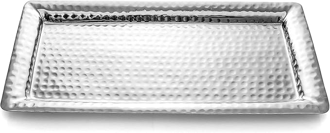 Monarch Abode Hand Hammered Metal Serving Tray, 16-Inch Nickel Finish – Rectangle Serving Platter, Large Serving Tray for Party, Fruit Platter, Dessert Trays, Serving Dishes