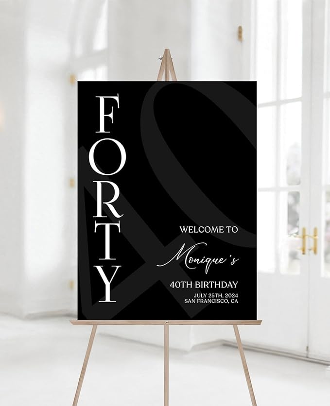 Simple Black 40th Forty Birthday Welcome Sign Template, Printable Minimalist Birthday Welcome Sign, Editable Welcome Poster, Birthday Décor, birthday welcome sign