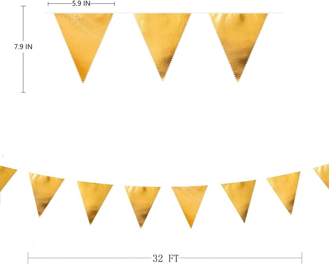 Gold Party Decorations Metallic Fabric Triangle Pennant Banner Gold Flag Bunting Garland for Graduation Birthday Wedding Anniversary Bridal Shower Bachelorette Engagement Hen Party Decoration Supplies