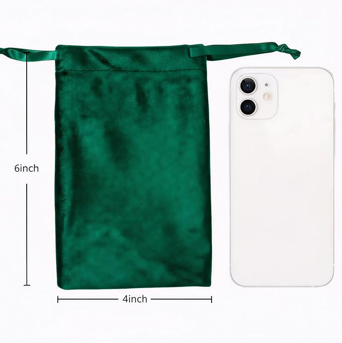 QIANF 12pcs Hunter Green Velvet Drawstring Bags 4x6 inches Velvet Cloth Small Gift Bags Jewelry Pouches for Storage Wedding Party Favor Christmas