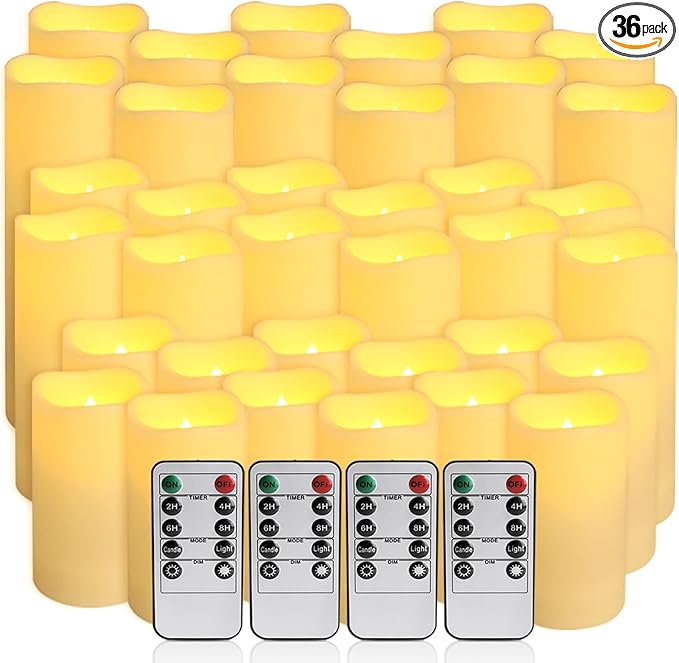 36-Pack LED Flameless Candles with Remote Control - Festival Essentials, Turn On The Light of Warm Colors, Home Decoration, Party, Romantic Date(Three Sizes).