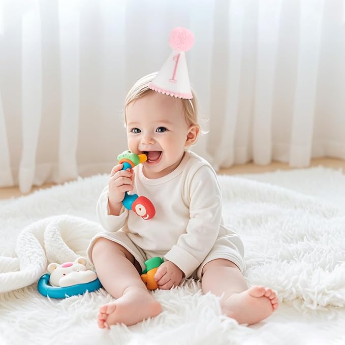 Boy/Girl 1st Birthday Party Crown, Pink 1st Birthday Embroidered Party Hat, Blue One Party Hat For Boys/Girls (PING-1ST-CXMZ)