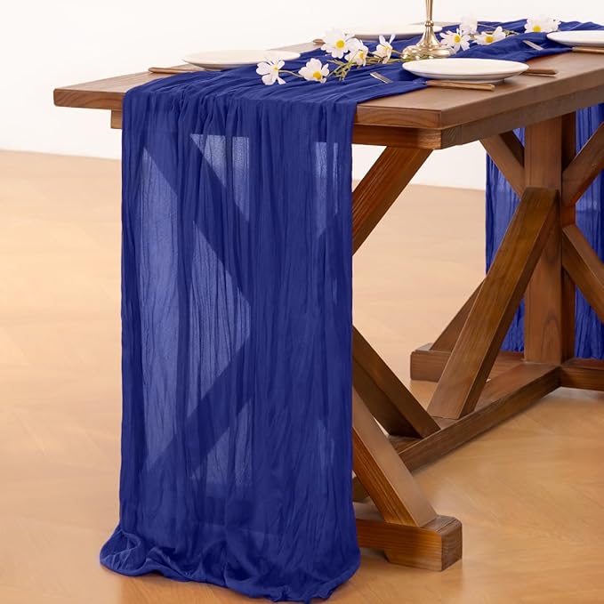 Socomi 3pcs Royal Blue Fall Thanksgiving Cheesecloth Table Runner Boho Rustic Gauze 120 inch 10FT Cheese Cloth Runner for Wedding Party Baby Shower Birthday Home Decor Holiday Decorations