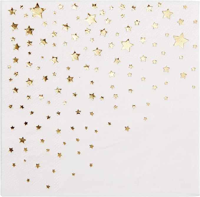 Stylish Gold Cocktail Napkins, 100 Disposable Paper Napkins, 5x5 Inch Gold Star Napkins, 3 Ply Napkins, Disposable Wedding Cocktail Napkins