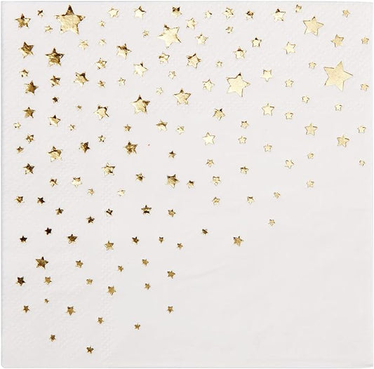 Stylish Gold Cocktail Napkins, 100 Disposable Paper Napkins, 5x5 Inch Gold Star Napkins, 3 Ply Napkins, Disposable Wedding Cocktail Napkins