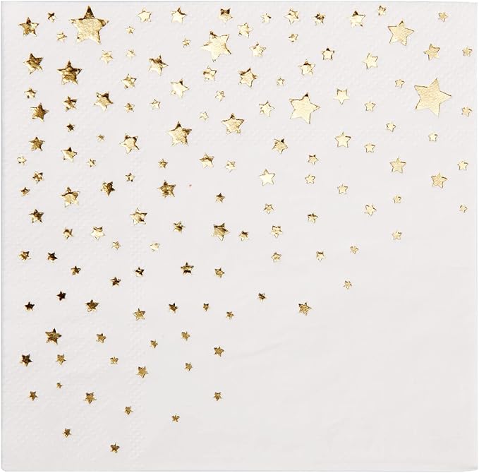 Essential Concierge Stylish 6.5 x 6.5 Inch Gold Napkins - 100 Pack of Gold Star Lunch Add Sparkle to Events with Party Luxury 3-Ply Disposable Paper Wedding for Reception