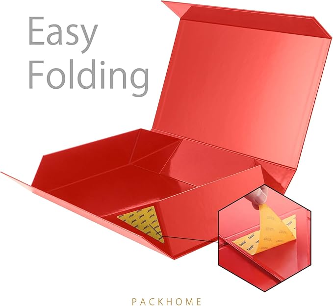PACKHOME 6 Extra Large Christmas Gift Boxes 17.5x11.3x4.3 Inches, Sturdy Shirt Boxes with Magnetic Lids for Clothes and Large Xmas Gifts (Glossy Red)