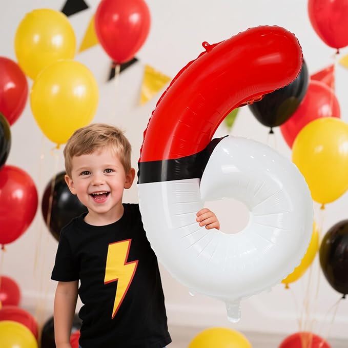 YIIHMEI 40 Inch Number 6 Balloons Birthday Party Decorations, Red and White Theme Large Balloon Decor Supplies for Kid's