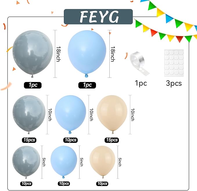 Dusty Blue Sand White Balloon Garland Arch Kit, Slate Fog Baby Blue Sand White Beige Latex Party Balloons for Boys Girls Bear Theme Baby Shower Birthday Gender Reveal Bridal Wedding Party Decorations
