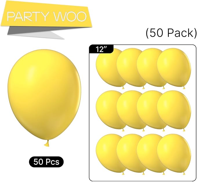 PartyWoo Yellow Balloons 50pcs 12 Inch Yellow Latex Helium Balloons for Birthday Baby Shower Graduation Sunflower Anniversary Engagement Bee Hawaiian Beach Lemon Theme Party Decorations Yellow-Y55