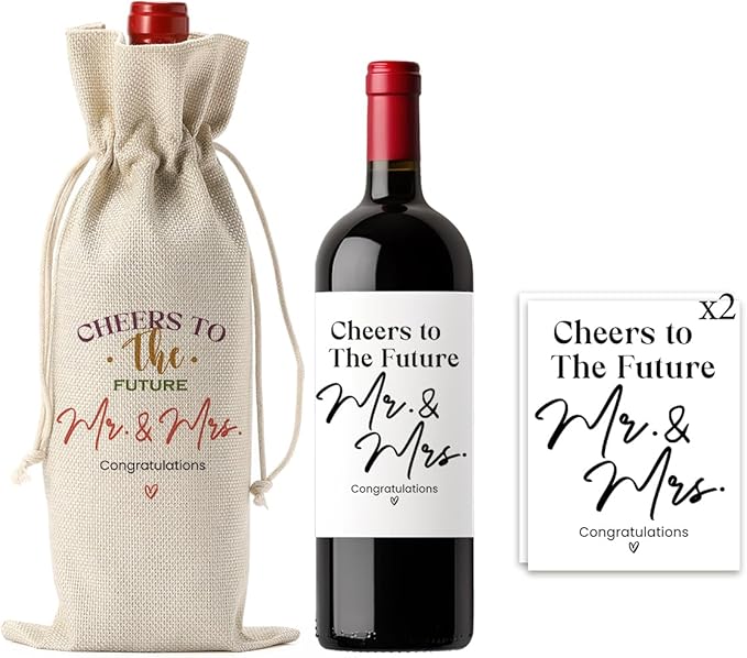 FBCCZEY Wedding Shower Gifts Wine Bag Bride Engagement Gifts for Couples Bridal Shower Wedding Gift Party Favors Mr And Mrs Wine Bottle Bags with Wines Label Cheers To The Future Wines Bags