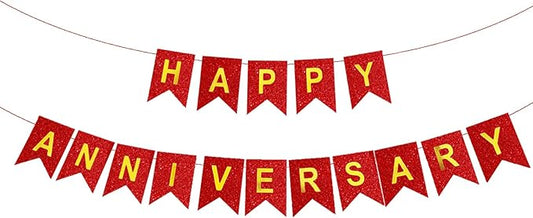 Happy Anniversary Banner Balloons Wedding Love Party and Background Indoor Outdoor Decorations (Glitter Red)