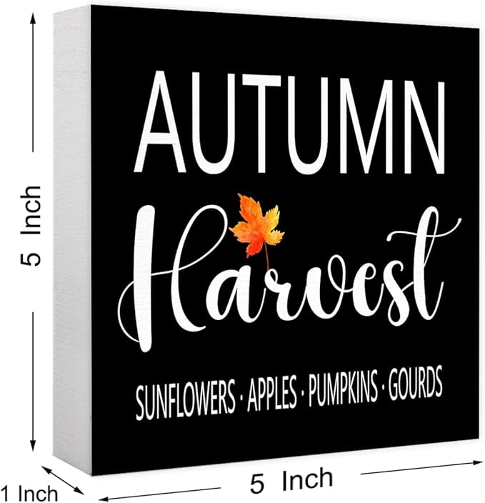 Funny Autumn Wood Box Sign Autumn Harvest Wooden Block Desk Decor for Home Office Kitchen Cubicle Table Shelf Tabletop,Farmhouse Fall Sign Decor