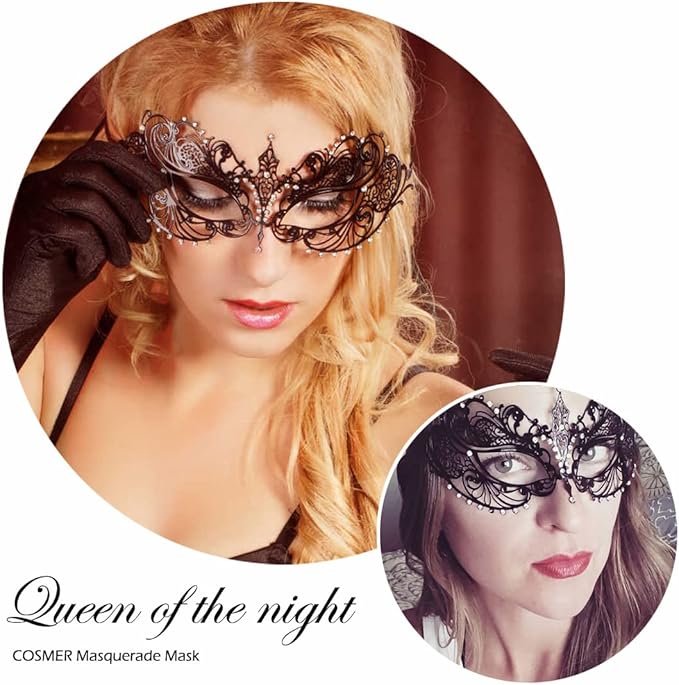 Masquerade Mask for Women Shiny Laser Cut Metal Rhinestone Mask Party Porm Ball Mask