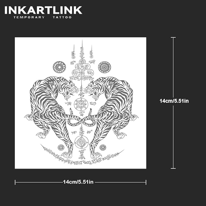 INKARTLINK Tattoo Tech, 2 Sheets Large Semi Permanent Tattoo, Adult Art Design Temporary Tattoos, Lasts 1-2 Weeks, Waterproof, Realistic Look, No Reflection (Twin Tigers Mandala)