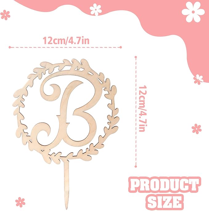 LINGTEER Personalized Inital Letter B Wooden Cake Topper Perfect for Birthday Rustic Wedding Anniversary Party Keepsake Decoration