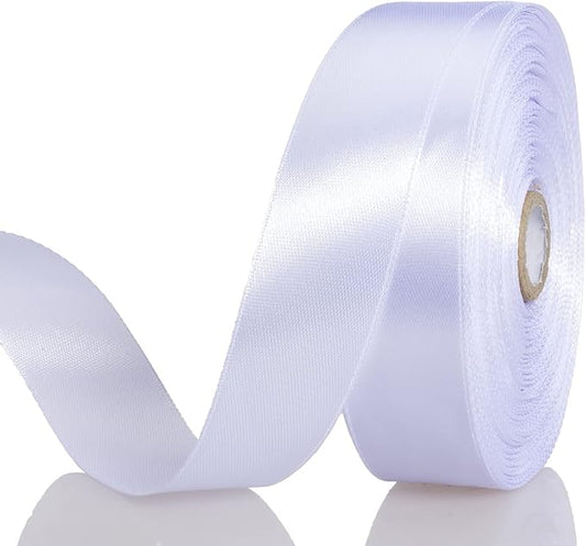 1 Inch White Solid Satin Ribbon, 50 Yards Craft Fabric Ribbon for Gift Wrapping Floral Bouquets Wedding Party Decoration