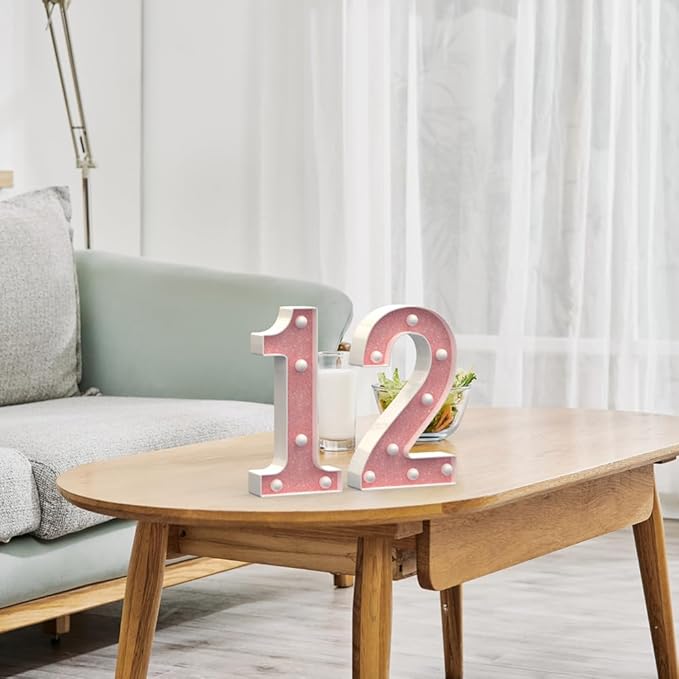 Marquee Numbers Light up LED, Pink Glitter Plastic for 21st Birthday, Graduation, Wedding, Birthday (Number 21)