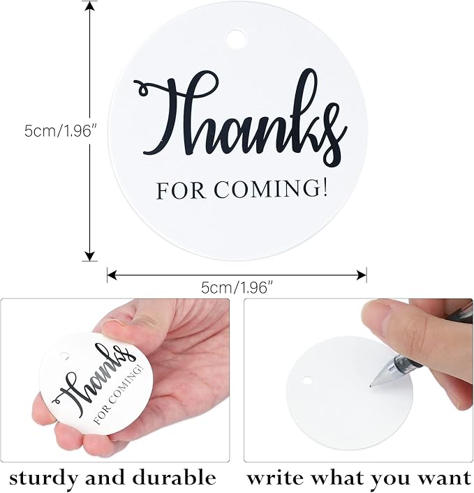 G2PLUS Thank You Tags, 100PCS Thank You for Coming Tags, 2 in Round White Paper Gift Tag with String for Gift Wrapping, DIY Arts & Crafts, Wedding Party Favors